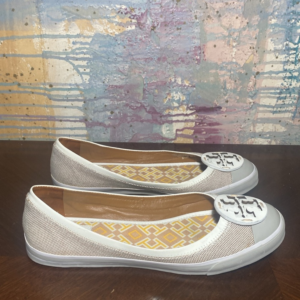 Tory Burch Channing Beige Slip on Sneakers Ballet Flats Canvas Shoes Women 8.5M - Picture 9 of 12
